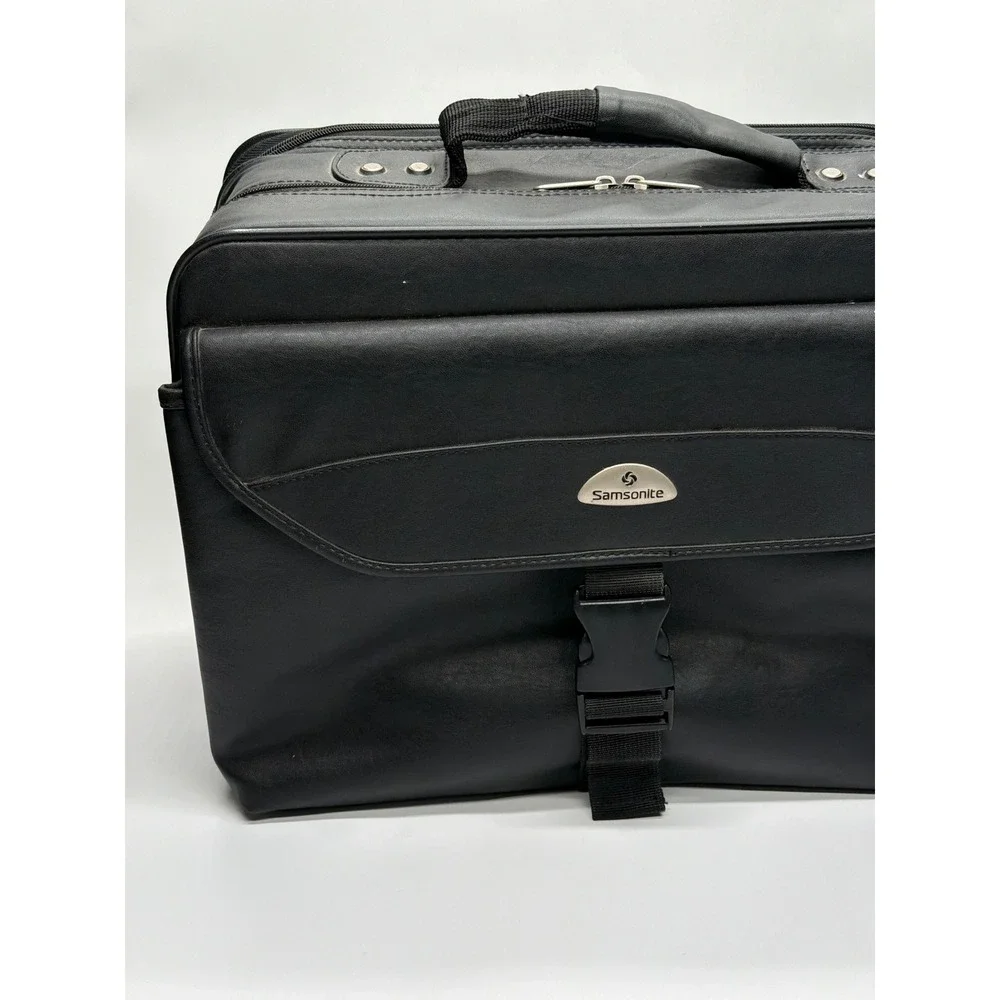 Samsonite Black Faux Leather Laptop Briefcase Business Travel Bag Organizer